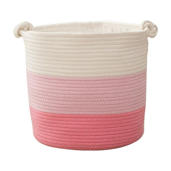 SIYTUAU Woven Cotton Rope Storage Basket Laundry Hamper Toy Organizer Handles Large Capacity Fabric Bin Nursery Room Pink Pink