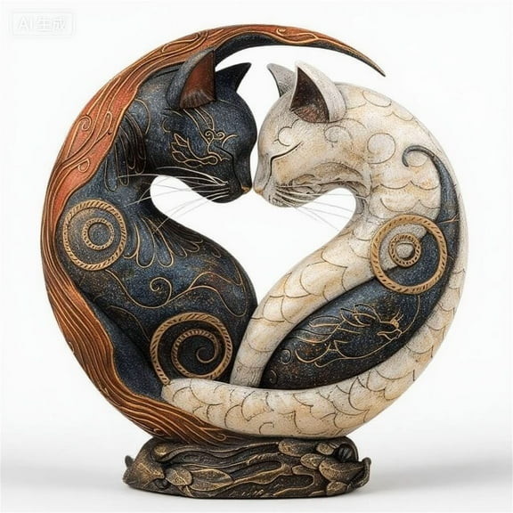 SIYTUAU Yin Yang Cat Desk Decor Resin Art Figurine Home Office Decoration Gift For Cat Lovers