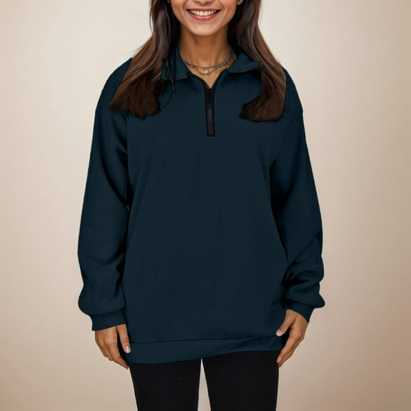 SIYUDAN Adult Women Sweatshirts Long Sleeve Sweatshirt Zipper Sweatshirt Dark Blue Pullover Sweatshirts Women'S Winter Fashion Casual Clothes