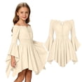thumbnail image 1 of SIYUDAN Girls Pirate Halloween Dress, Off Shoulder Corset Pirate Renaissance Costume with Bell Sleeves Smocked Waist Handkerchief Hem for Themed Events, Size 5-6 Years, 1 of 6
