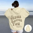 thumbnail image 1 of SIYUDAN Hoodies For Women Jesus Loves You Hooded Sweatshirts Graphic Letter Print Sweatshirt Oversized Pullover Hoodie Womens Winter Tops Casual Wear, 1 of 4