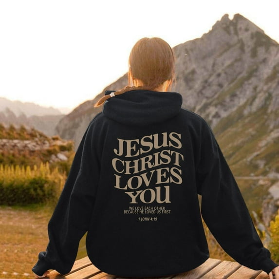 SIYUDAN Hoodies For Women Jesus Loves You Sweatshirt Letter Print Christian Sweatshirt Oversized Pullover Sweatshirts Fall Womens Clothes Young Women
