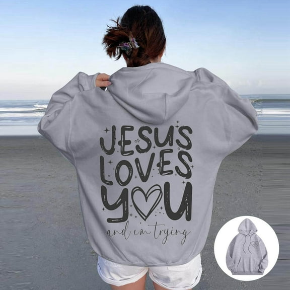 SIYUDAN Hoodies Sweatshirt For Women Jesus Loves You Sweatshirt Graphic Hoodie Oversized Pullover Sweatshirts Winter Essentials Women's Clothing
