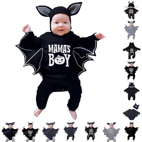 SIYUDAN Infant Baby Black Bat Costumes Infant Bat Costume Hoodie Romper With Hat Outfits Set Little Girl Outfits, Size 0-3 Months