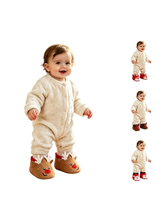 Baby Christmas Slippers Baby Christmas Booties Soft Sole Non- Warm Winter Slippers Boots for Boys Girls 0-18 Months