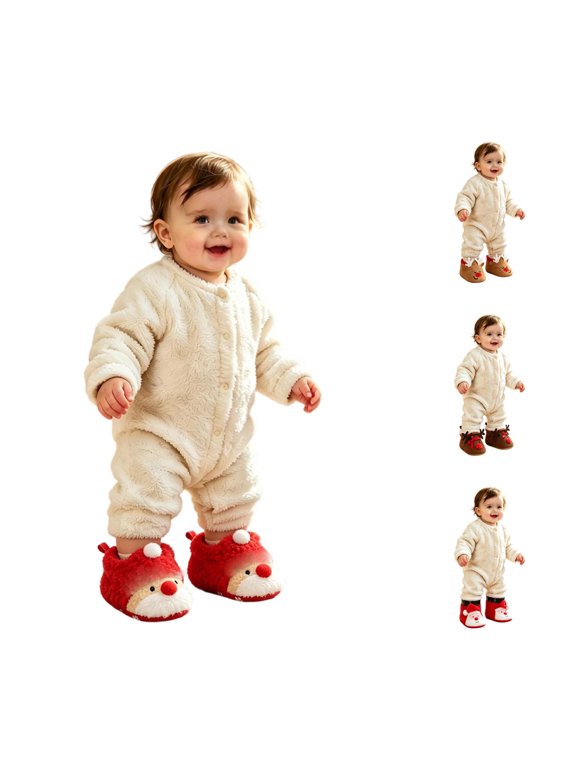 Baby Christmas Slippers Baby Christmas Booties Soft Sole Non- Warm Winter Slippers Boots for Boys Girls 0-18 Months