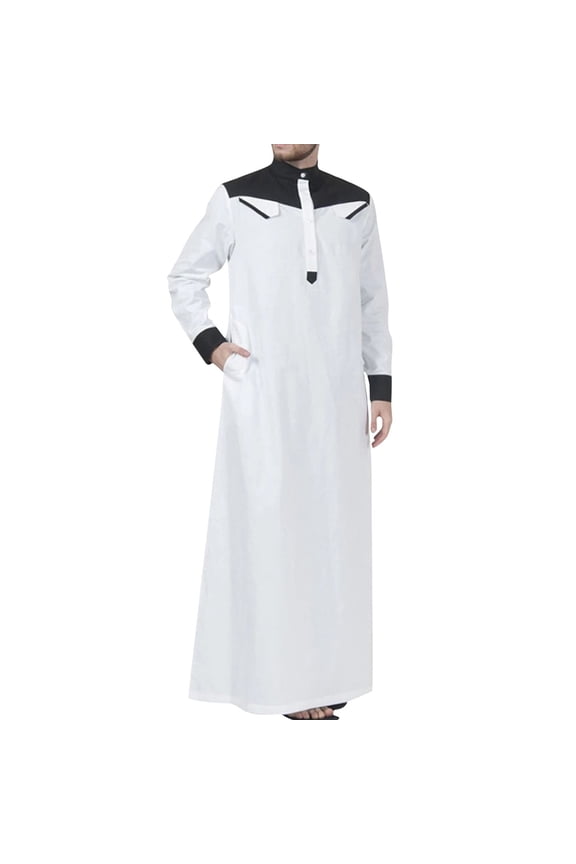 Kaftan Thobe for Men Casual Long Sleeve Mens Robe Robe with Half Zipper Muslim Gown Shirt Black Kaftan