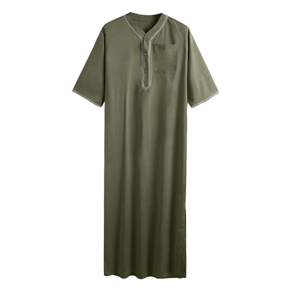 SIYUDAN Kaftan for Men Casual Long Sleeve Long Gown Thobe Embroidered Muslim Thobes Green Thobe for Men
