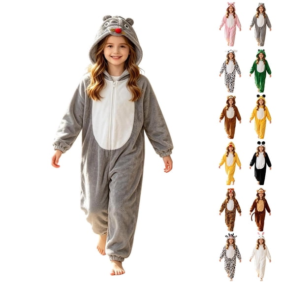 SIYUDAN Kids Animal Onesie Pajamas Long Sleeve Zip up Jumpsuits Romper Christmas Pajamas Mouse Onesie 4-5 Years Girls Pajamas