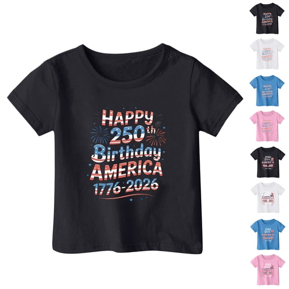 SIYUDAN Kids Boys America's 250th Anniversary T-Shirt Short Sleeve Shirt American Flag T-Shirt Boys Tee Shirts 8-9 Years Tshirt Boys