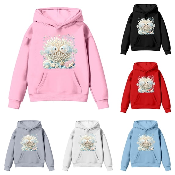 SIYUDAN Kids Boys Hoodie Lightweight Long Sleeve Marine Animal Print Hoodies Sweatshirt Fall Winter Clothes Size 12-13 Years Girls Clothes