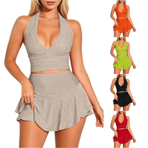 SIYUDAN Matching Sets For Women, Sleeveless Tank & High Waist Shorts Backless Casual Summer Daily Outfit S