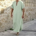 thumbnail image 1 of SIYUDAN Mens Kaftan Thobe Casual Long Sleeve Mens Robe V Neck Dress for Men Green Kaftan, 1 of 5