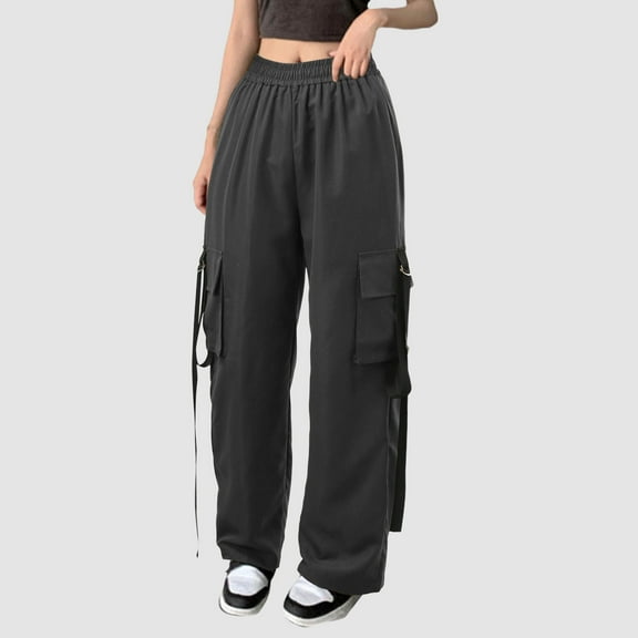 SIYUDAN Pants For Women Womens Casual Pants Dark Gray Adult Work Pants For Women Loose Pants For Women Summer Wide Leg Elastic Waist Pants For Women Womens Summer Pants