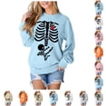 thumbnail image 1 of SIYUDAN Sweatshirt for Women Halloween Vintage Graphic Skeleton Sweatshirts Long Sleeve Crewneck Light Blue Sweat Shirt Fall Shirts for Women XL, 1 of 5