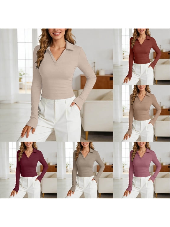 T Shirts Women Long Sleeve Crew Neck Slim Fit Casual Basic Top Soft Everyday Comfort Tee Shirt, Size L