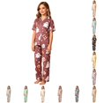 thumbnail image 1 of SIYUDAN Halloween Pjs Set Ghost Pumpkin Print 2PC Satin Pajama Set Short Sleeve Button-Down Nightwear with Pants Set 12-13 Years Pajamas Girls, 1 of 4