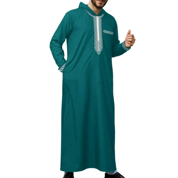 SIYUDAN Thobe for Men Kaftan Casual Long Sleeve Mens Summer Robes Loose Fit Hooded Dress for Men Green Robe Men