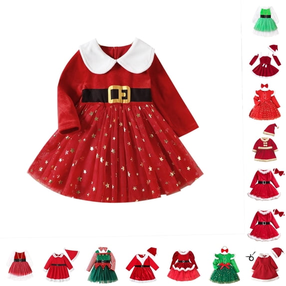 SIYUDAN Toddler Girl Long Sleeve Santa Dress with Star Tulle Skirt ...