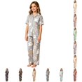 thumbnail image 1 of SIYUDAN Toddler Halloween Pajama Set Pumpkin Ghost Print 2PC Silk Pajamas for Girls Short Sleeve Button-Down Loungewear with Pants Set Girls Silk Pajamas Size 3-4 Years, 1 of 4