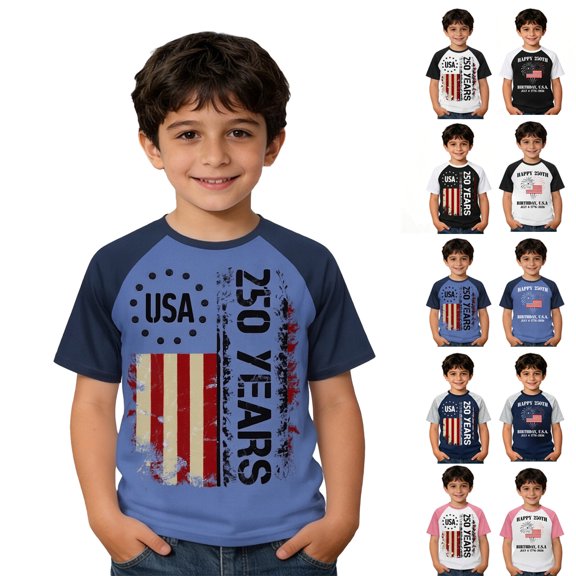SIYUDAN Toddler USA 250th Anniversary Shirt Short Sleeve Shirts Boys 4Th of July Celebration Tee Boys Tee Shirts 12-24 Months Boys Clothes