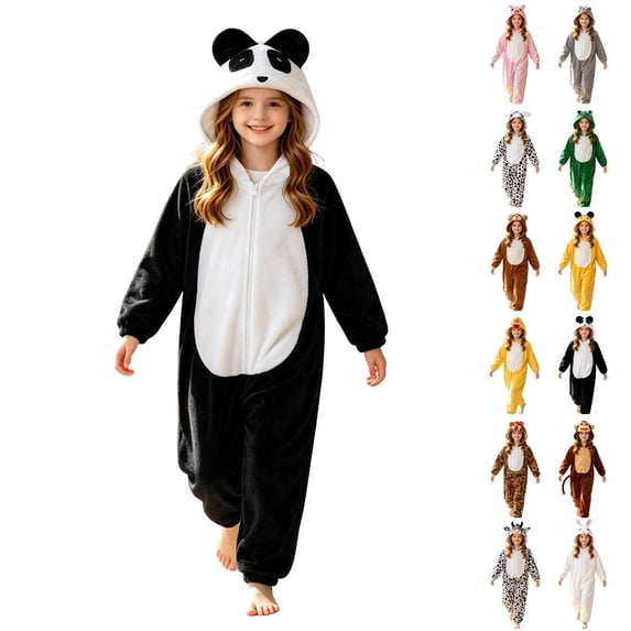 SIYUDAN Unisex Boys Girls Animal Onesie Pajamas Long Sleeve Zip up 3D Ears Hooded Romper Bodysuit Christmas Pajamas for Kids Panda Onesie for Girls Boys Pjs Size 4-5 Years