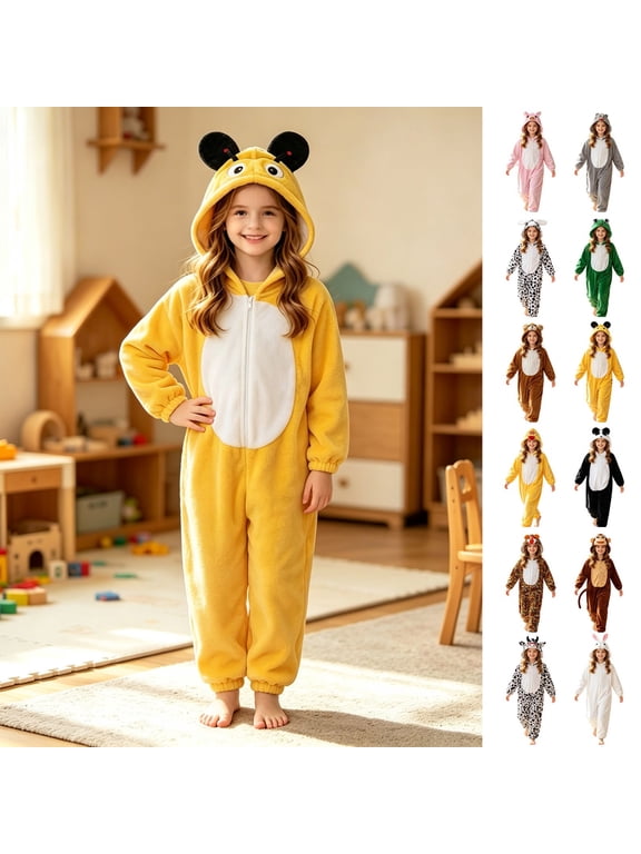 Unisex Boys Girls Onesie Pajamas Long Sleeve Zip up Hooded Onesie Jumpsuits Boys Christmas Pajamas Bee Onesie for Girls Boys Size 4-5 Years Girls Pajamas