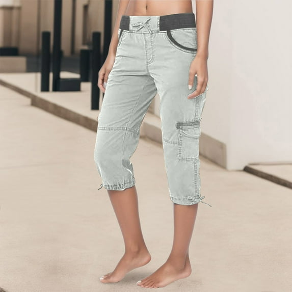 SIYUDAN Women Pants Business Casual Outfits For Women GreyAdult Baggy Pants Comfy Work Pants Women High Waist Wide Leg Pants Womens Capris For Summer