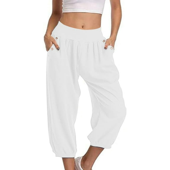 SIYUDAN Women'S Pants Casual Pants White Adult Work Pants Women Comfy Pants Elastic Waist Pants For Women With Pockets Summer Clothes For Women