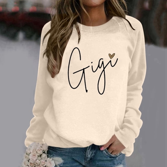 SIYUDAN Women Sweatshirts Long Sleeve Sweatshirt Pullover Tops for Women Beige Pullover Adult Crewneck Sweatshirts Women'S Winter Clothes Womens Fashion