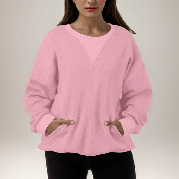 SIYUDAN Women Sweatshirts Long Sleeve Sweatshirt for Women Pullover for Women Pink Pullover Adult Crewneck Sweatshirt Women Winter Sweatshirt Trendy Clothes for Teen Girls