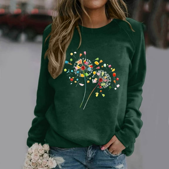 SIYUDAN Women Sweatshirts Sweat Shirts Women Long Sleeve Pullover Sweatshirt Green Pullover Adult Crewneck Sweatshirt Women Women'S Fall Clothing Women Clothes