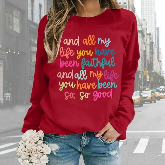 SIYUDAN Women Sweatshirts Sweat Shirts Women Long Sleeve Pullover Tops for Women Red Pullover Adult Crewneck Sweatshirt Women Fall Sweatshirts Trendy Clothes for Teen Girls