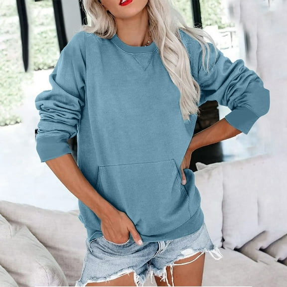 SIYUDAN Women Sweatshirts Sweat Shirts Women Long Sleeve Womens Pullover Blue Pullover Adult Comfort Colors Crewneck Sweatshirt Women Clothes Fall Clothes for Women