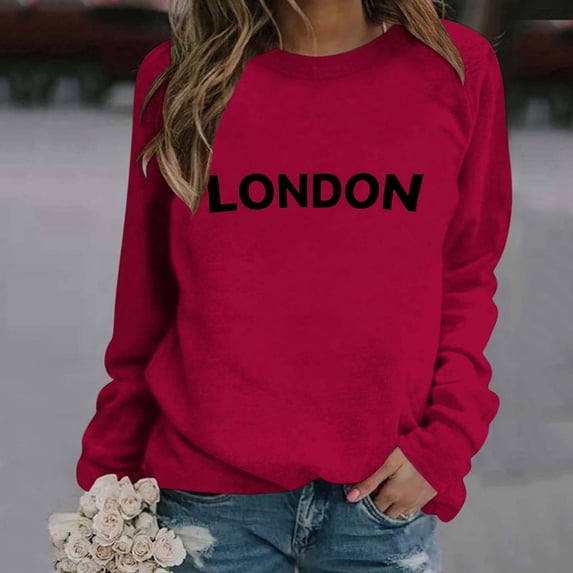 SIYUDAN Women Sweatshirts Womens Long Sleeve Sweatshirt Pullover for Women Red Pullover Adult Crewneck Sweatshirt Womens Clothing Fall College Wear