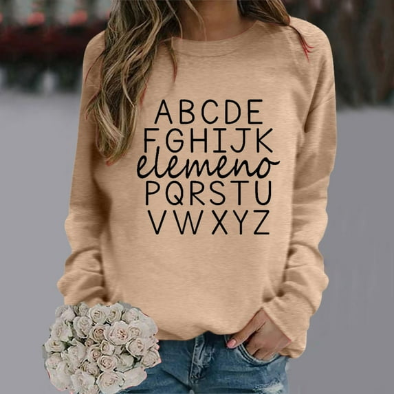 SIYUDAN Women Sweatshirts Womens Long Sleeve Sweatshirt Pullovers for Women Khaki Pullover Adult Sweatshirt for Woman Women'S Fall Clothes Clothes for Women