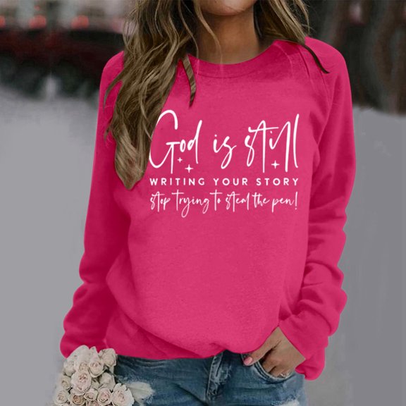 SIYUDAN Women'S Sweatshirt Sweat Shirts Women Long Sleeve Pullover for Women Hot Pink Pullover Adult Big and Tall Crewneck Sweatshirt Fall Women Clothes Clothes