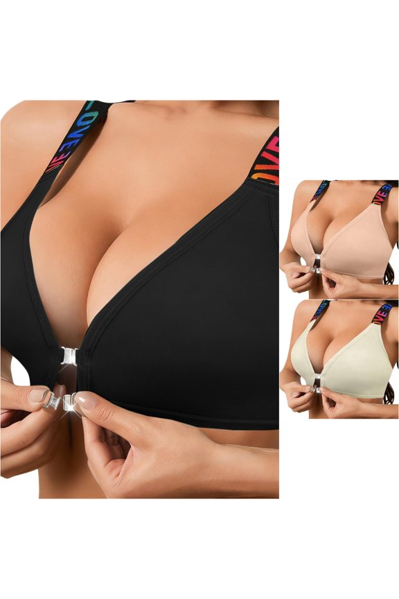 Women's Front Closure Bra with Lettered Straps Adjustable Support Comfortable Underwire Everyday, Size XXL
