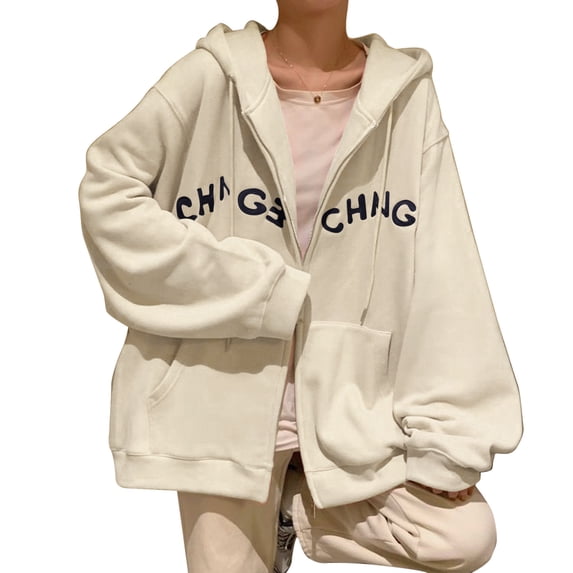 SIYUDAN Women s Hoodies Long Sleeve Hoodie Zip Hoodies for Women Oversized Sweatshirt for Women White Jackets for Women Fall Hoodies Teen Clothing