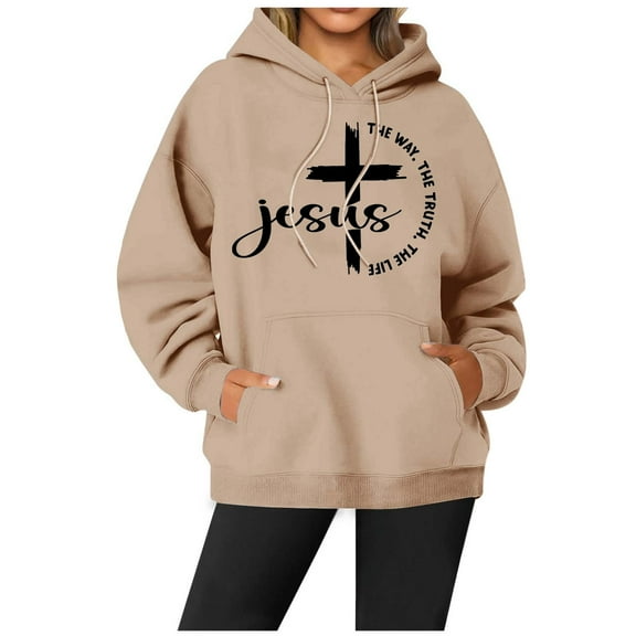 SIYUDAN Women's Hoodies Sweatshirts Jesus Loves You Hoodie Graphic Letter Print Sweatshirt Oversized Pullover Sweatshirts For Women Winter Essentials Trending Clothes