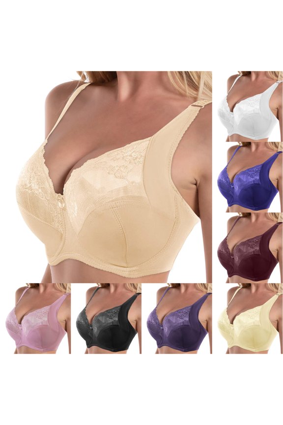Women's Lace Thin Steel Ring to Close Pair of Milk Bra Women Bras Push Up Bralettes Full Coverage T-Shirt Bra, Size 105