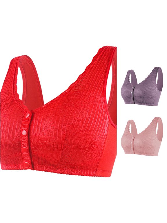 Women's Leaf Print Adjustable Strap No Steel Ring Comfortable Front Open Cup Bra Bras for Women Push Up Bra Comfort Tshirt Bralettes, Size 44/100BC