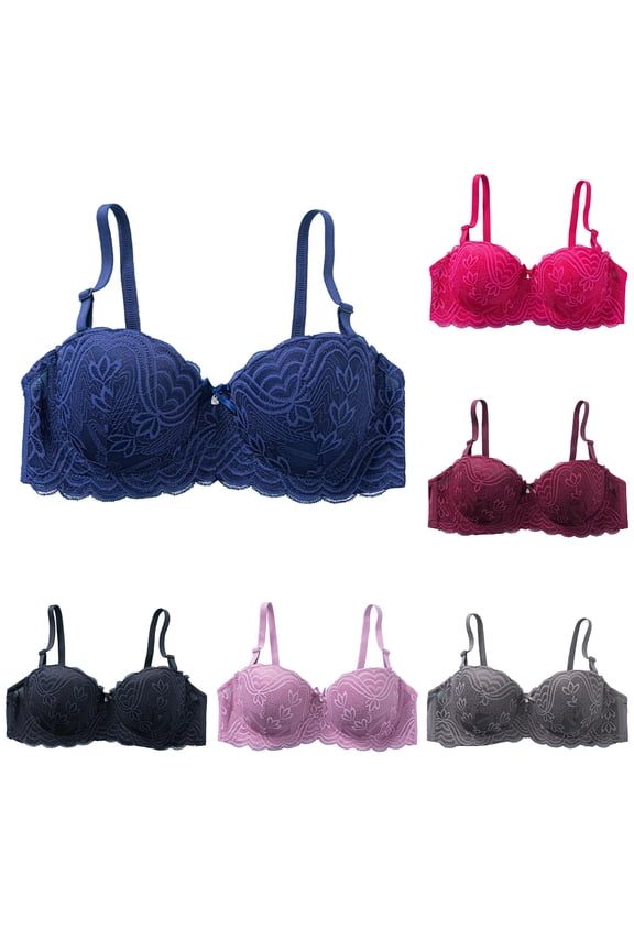 Women's New Half Cup Plus Size Lace Ribbon Steel Ring Gathered Non Sagging Bra Bras for Women No Underwire Seamless Full Coverage Bras, Size 80