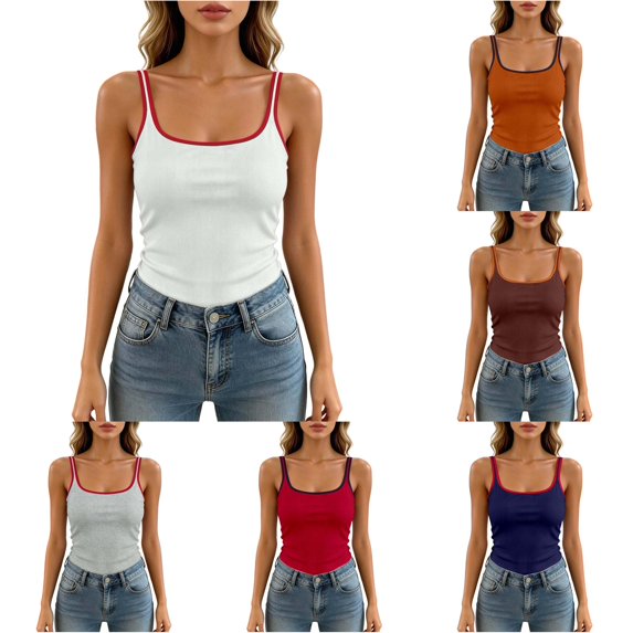 SIYUDAN Women's Ribbed Workout Tank Tops with Built In Bra Casual Sleeveless Spaghetti Strap Layering Tank Tops Workout Camis Top, One Size