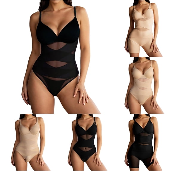 SIYUDAN Women's V Neck Shapewear Bodysuit Seamless Body Sculpting Stretchy Shaper M