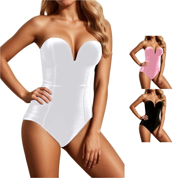 SIYUDAN Women's Velvet Strapless Shapewear Bodysuit Seamless Full Coverage Jumpsuit XL