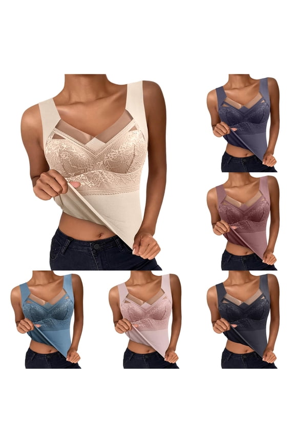 Women's Vest with Bra Pads Padded Thickened Body Autumn Bra Top De Velvet Non Marking Self Heating Thermal Underwear, Size L