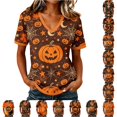thumbnail image 1 of SIYUDAN Womens Halloween Shirts V Neck Short Sleeve Pumpkin Shirts for Women Womens Graphic Tshirts Orange Halloween Shirt Women Fall Shirt, Size S, 1 of 6