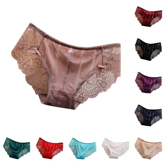 SIYUDAN Womens Traceless Lace Panties Low Waist Silk Smooth Crotch Triangle Pants, Size L
