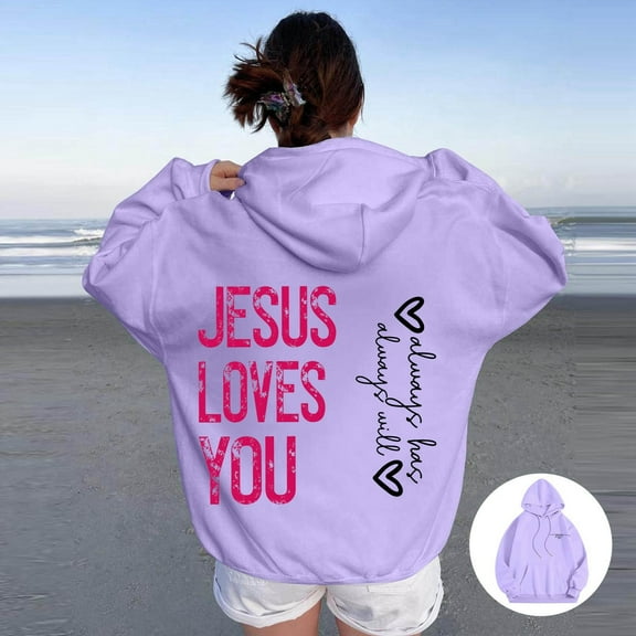 SIYUDAN Womens Hoodie Jesus Loves You Hoodies Letter Print Sweatshirt Oversized Pullover Hoodie Women's Fall Clothes Streetwear Clothes